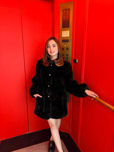 Black Luxury Rosemary Fur Coat Dress