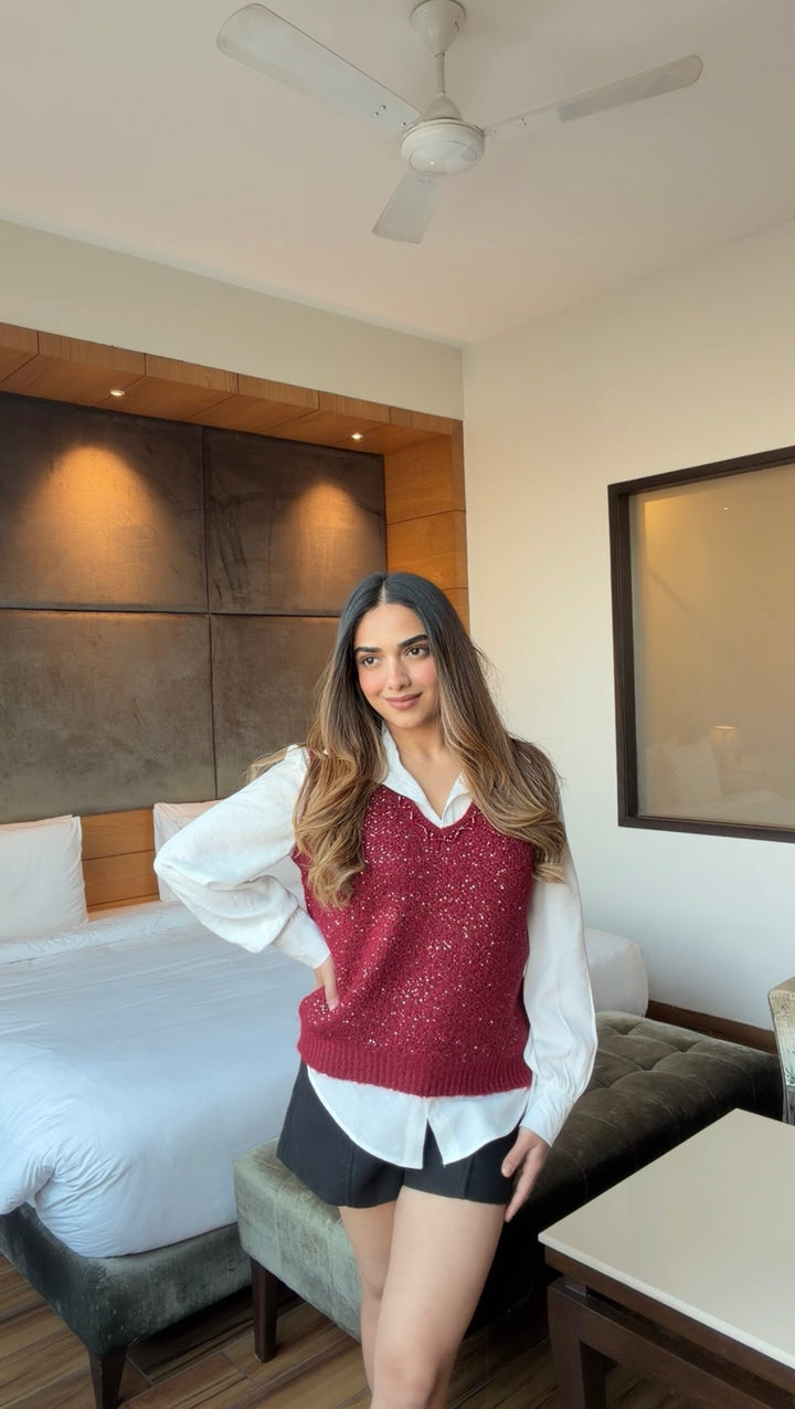 Cressida Embellished Glittery Sweater with Shirt