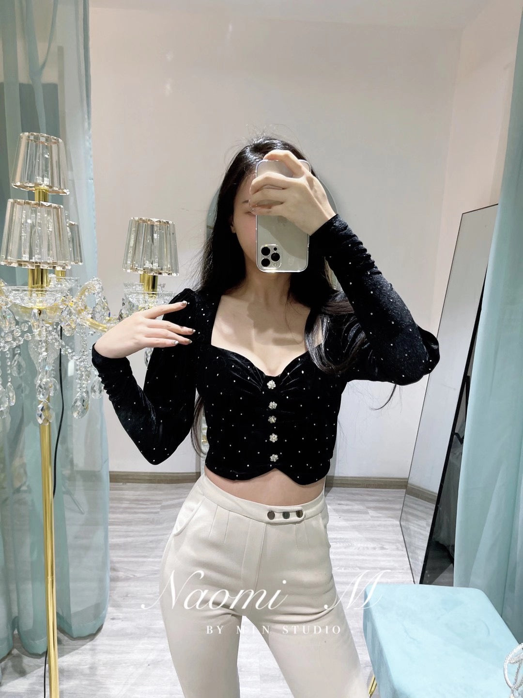 Aimee studded velvet top